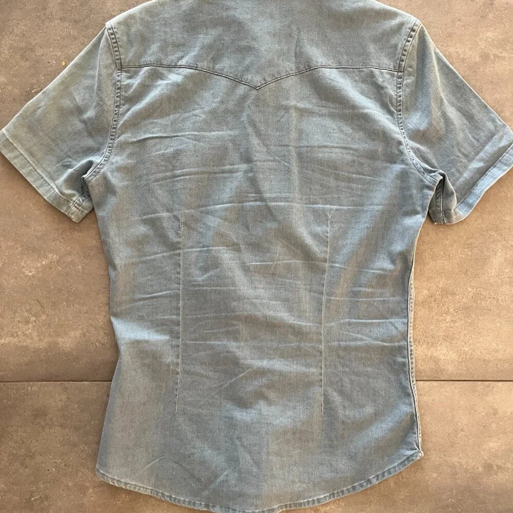 ASOS Mens LARGE Short Sleeve Slim Fit Western Denim Shirt - Picture 6 of 8